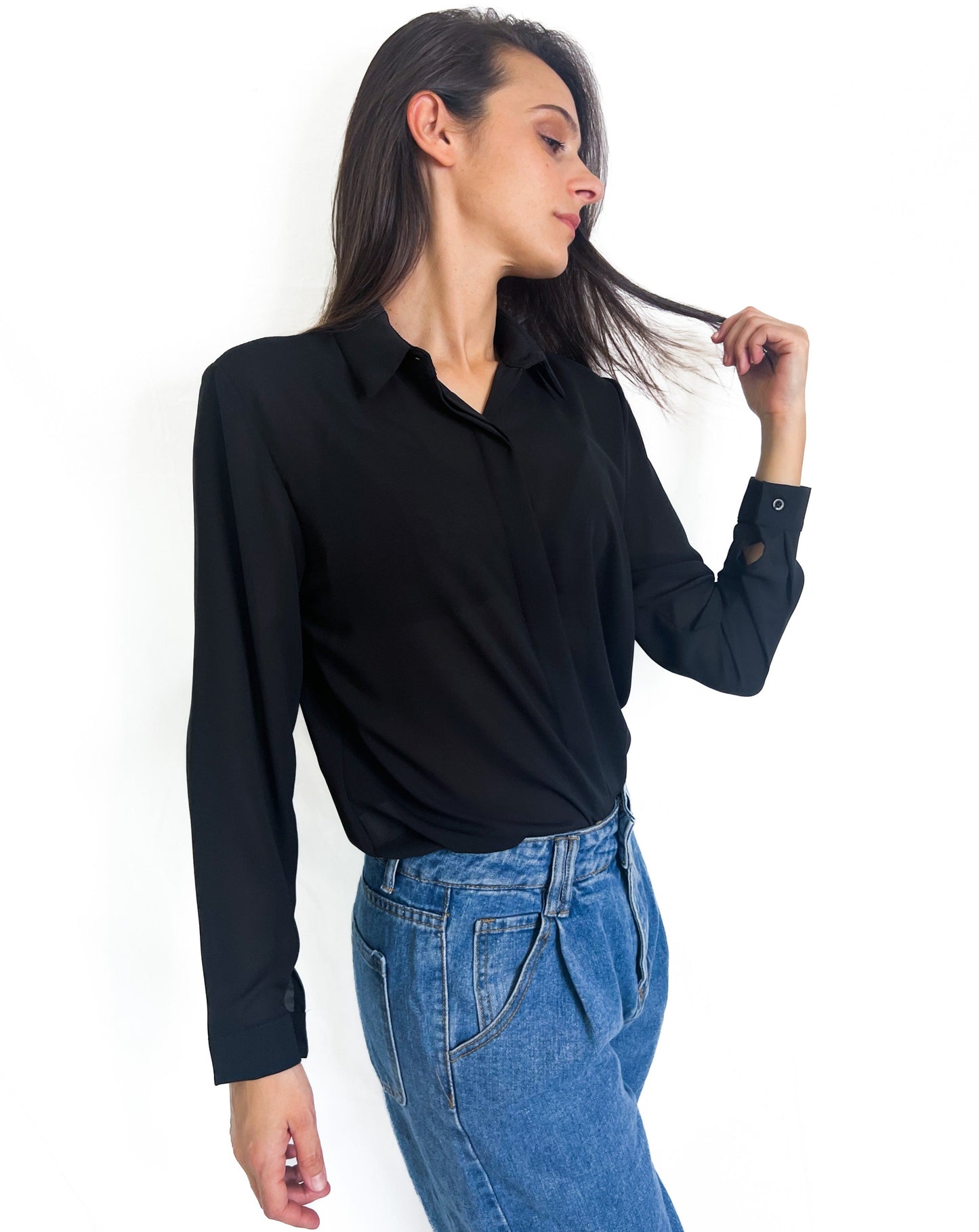 Camicia elegant velata nera sadamoda